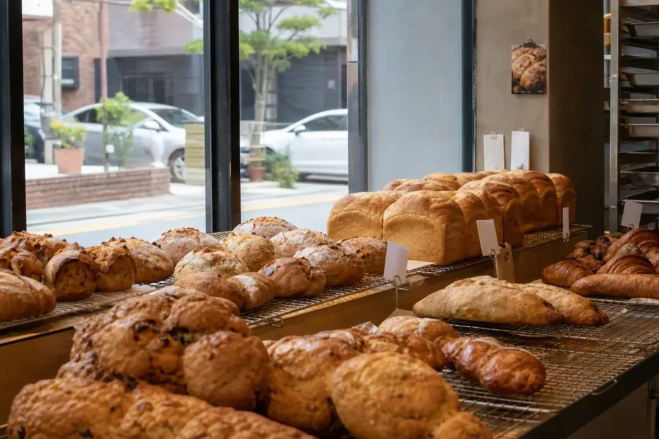 강남 지역 bakery 방문 전 확인사항을 소개하는 사실적인 참고 이미지