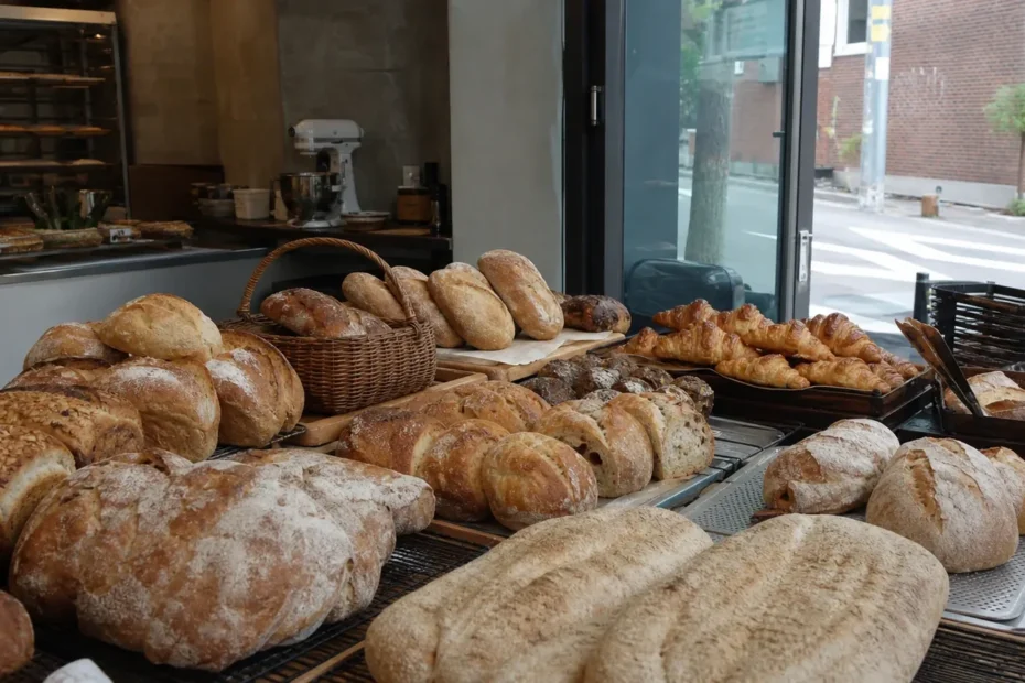 강남 지역 bakery 방문 전 확인사항을 소개하는 사실적인 참고 이미지