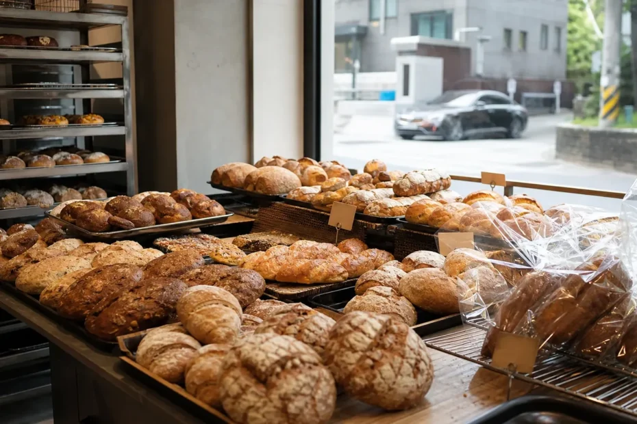 강남 지역 bakery 방문 전 확인사항을 소개하는 사실적인 참고 이미지