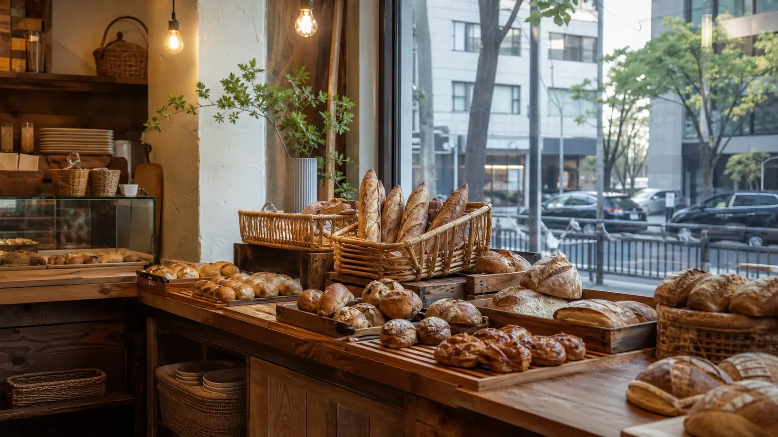 강남 지역 bakery 방문 전 확인사항을 소개하는 사실적인 참고 이미지