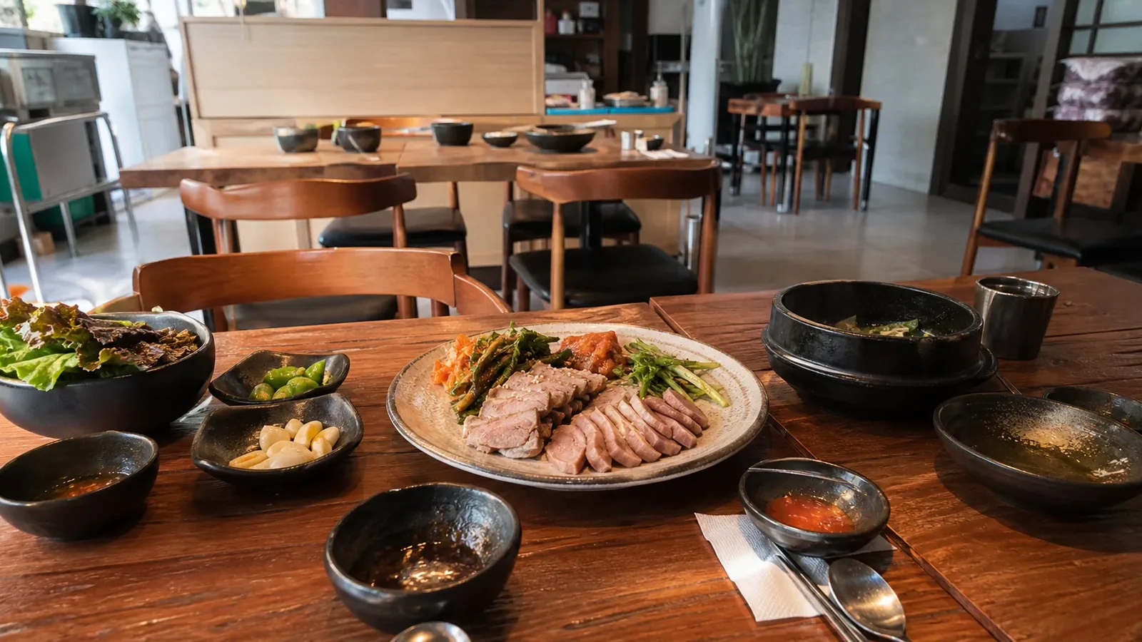 강남 지역 restaurant 방문 전 확인사항을 소개하는 사실적인 참고 이미지